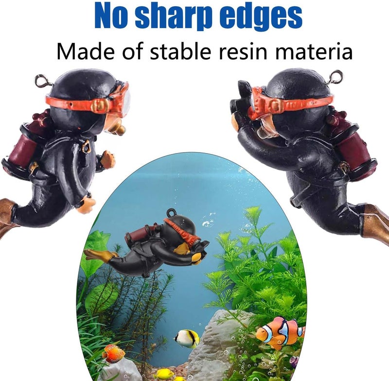 Wonfly 2-Pack Tank Decorations, Cute Little Diver, Aquarium Decoration Accessories Ornaments with Float Ball, Playmate for Tank Suitable for All Kinds of Fish and Tanks (Black) - Image 4